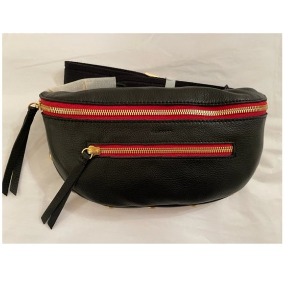 Hammitt Bags Hammitt Charles Beltbag Black Gold Red Zip Leather